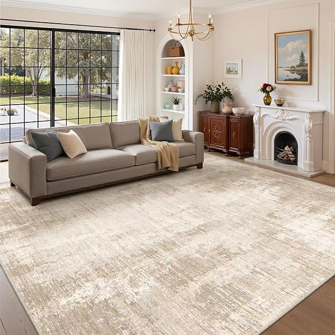 8x10 Area Rugs for Living Room, Large Washable Rug Non Slip Beige | Soft Thin & - Image 3