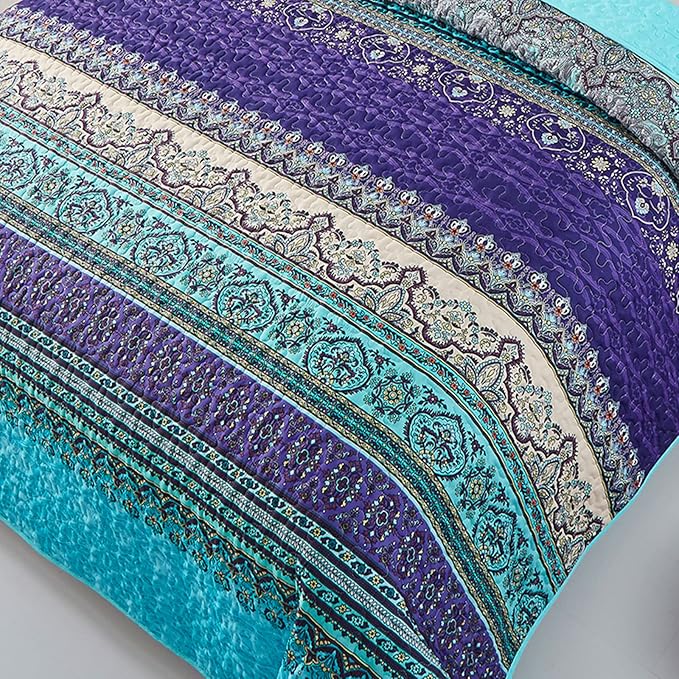 WONGS BEDDING Boho King Quilt Bedding Set, 3 Pieces Soft Bedspread, Breathable - Image 4