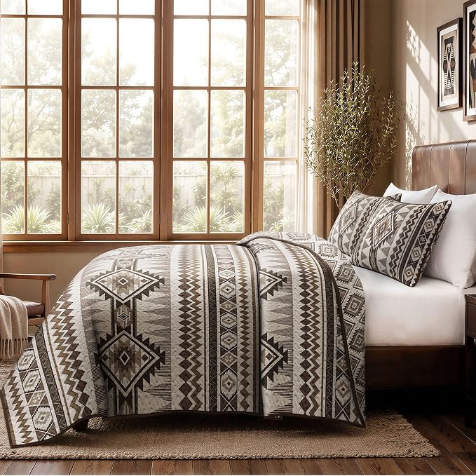 akkialla Reversible Brown Boho King/Cal King Quilt Set, 2-Piece Bohemian Aztec - Image 5