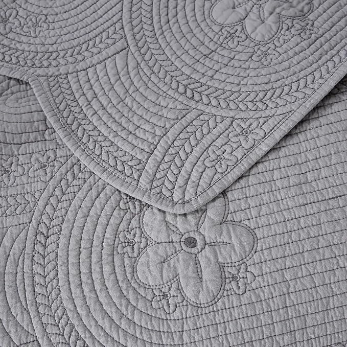 ROOMLIFE Quilt Set King Size 3D Floral Embroidery Pattern 3-Piece Cotton - Image 5