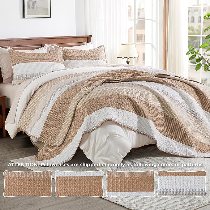 California King Quilt Set Taupe, 3 Pieces Bedspreads | Ultra Soft Lightweight - Image 4