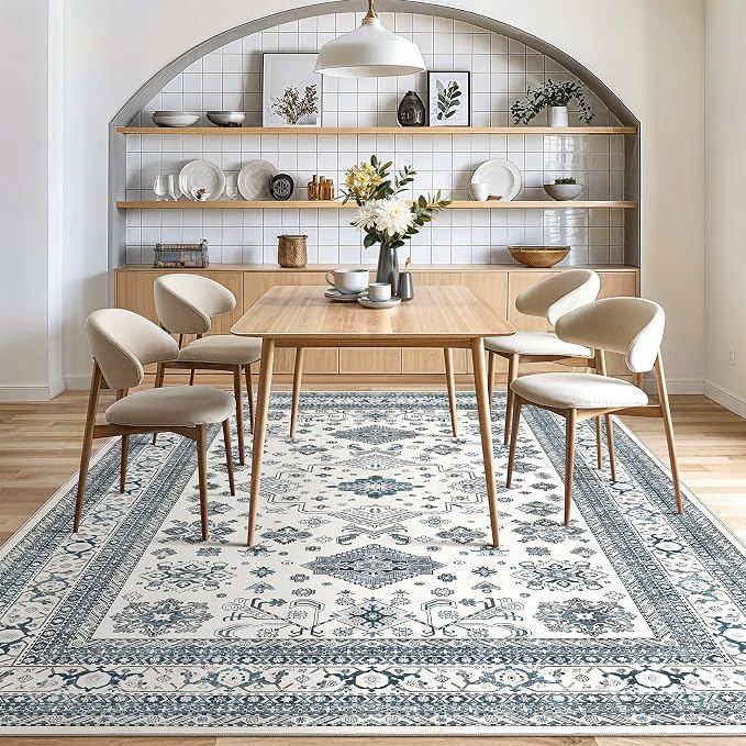 cotiled 9x12 Area Rug for Living Room, Traditional, Powder Blue | Soft - Image 7
