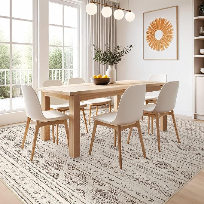 Nakagishi Boho 9x12 Area Rug Living Room Rugs Machine Washable Dark Brown | Soft - Image 6