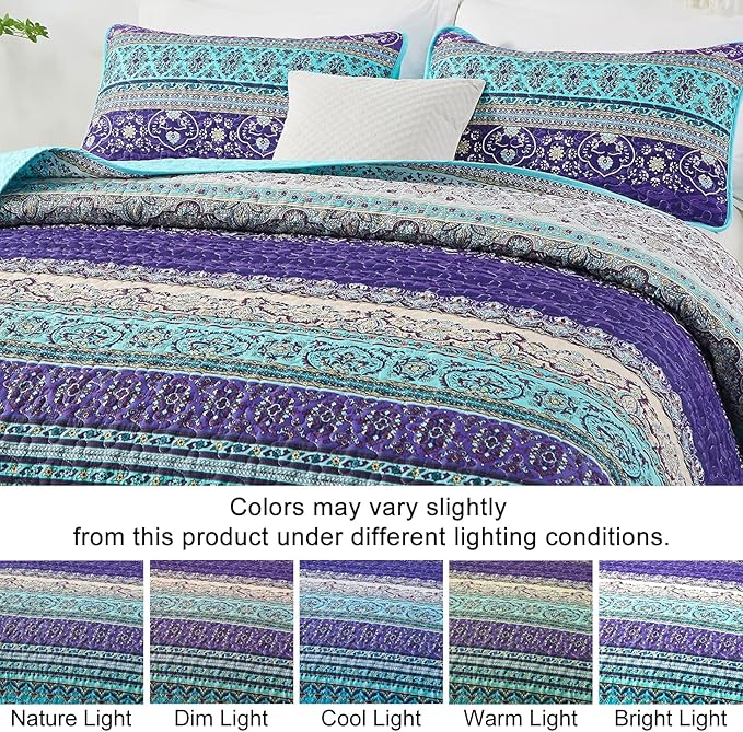 WONGS BEDDING Boho Full Quilt Bedding Set, 3 Pieces Soft Bedspread, Breathable - Image 4