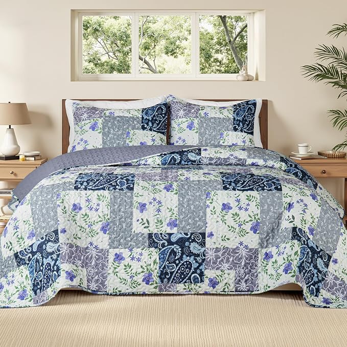 Whale Flotilla California King Size Quilt Set, Extra Soft Floral Bedspreads | by WHALEFLOTILLA