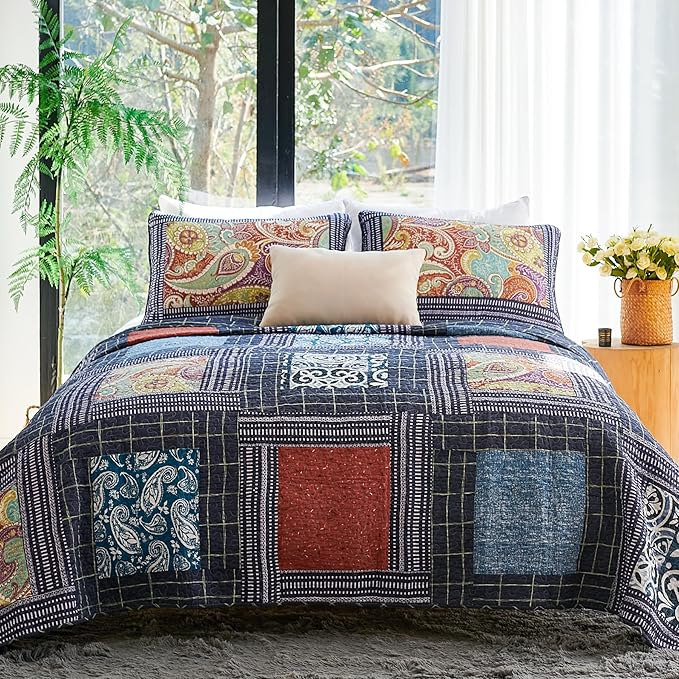 Secgo King Size Comforter Set- 100% Cotton Quilt King Size Set, Patchwork by Secgo