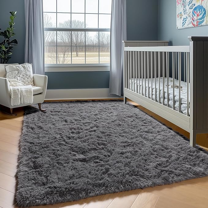 Grey Area Rugs for Living Room, 5x8 Gray Fluffy Shag Bedroom Rug, Ultra Soft - Image 7