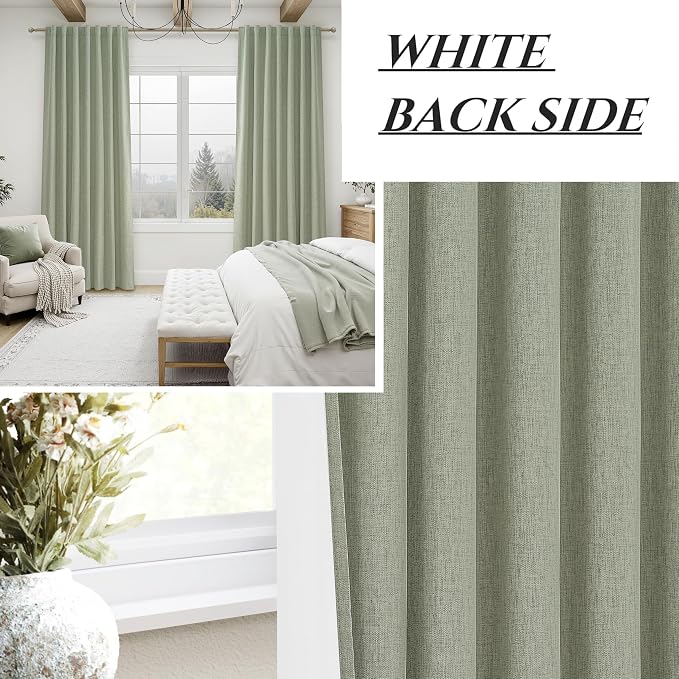 Sage Green Blackout Linen Curtains 86 Inches Long - Image 7