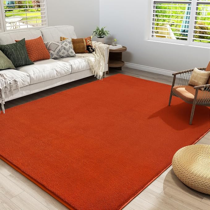 Modern Area Rug for Bedroom Living Room, 5x8 Orange Memory Foam Rug | Thickened by AmeareaDirect