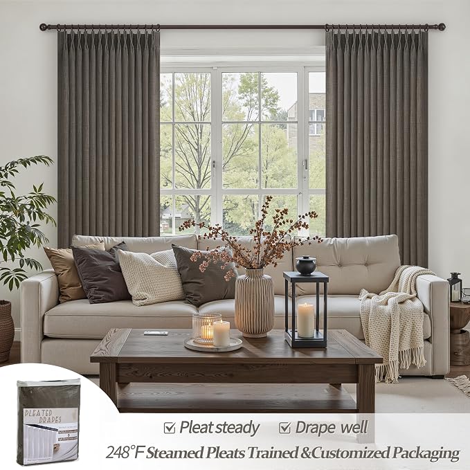 100% Blackout 96 Inch Linen Double Layer Curtains 2 Panels Set - Image 6