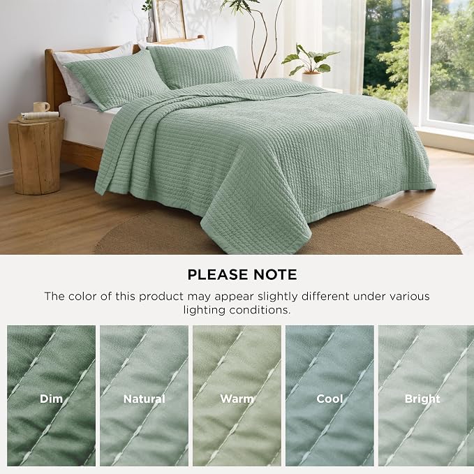 Bedsure Quilts Queen Size, Lightweight Striped Thin Comforter, Sage Green | - Image 8