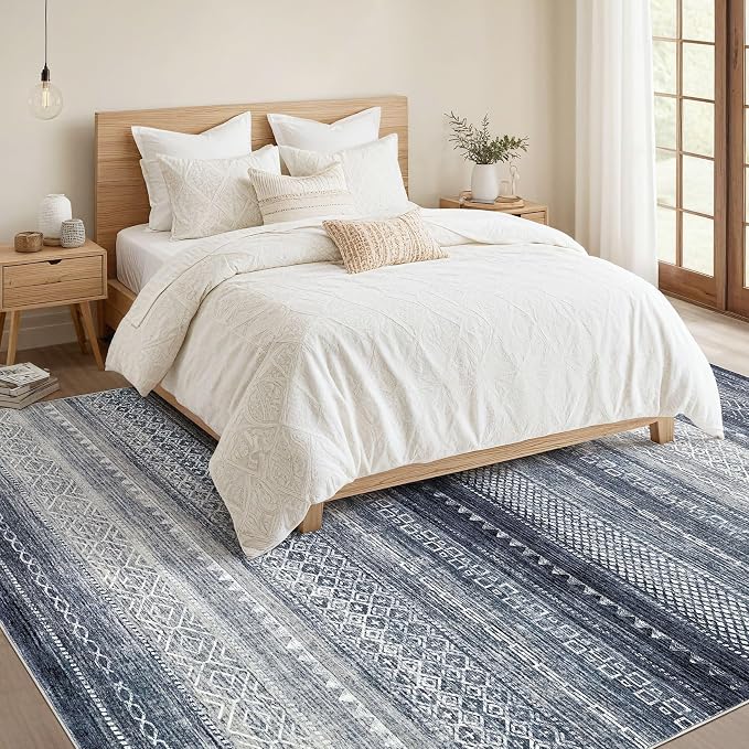 Nakagishi Boho 6x9 Area Rug Living Room Rugs Machine Washable Blue | Soft - Image 5
