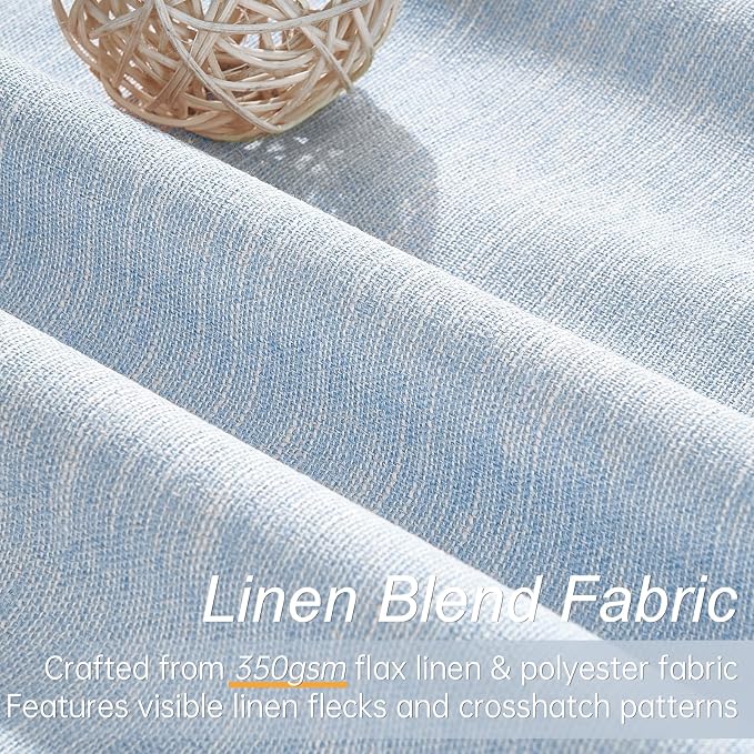 Topfinel Light Blue Linen Blackout Pleated 105 Inch Curtains - Image 2