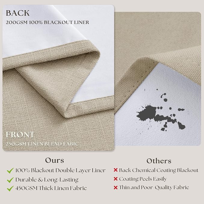 Oatmeal 105 Inch Blackout Linen Pleated Curtains - Image 6