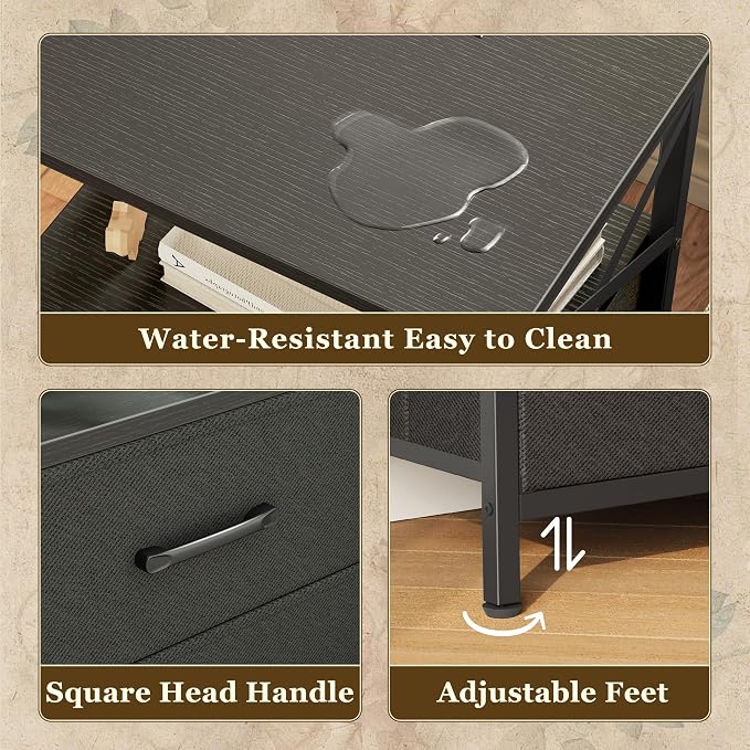 Huuger Night Stand with Charger Station, USB-C Port, End Table | 2 Drawer - Image 9