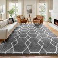 6x9 Area Rugs for Living Room Bedroom, Large Fluffy Grey and White Throw Rug by ONASAR