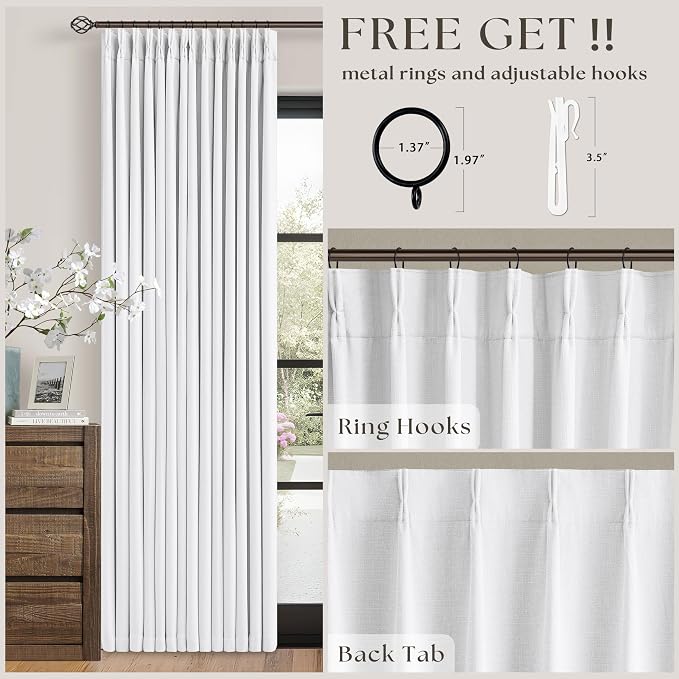 Snow White Pleated Linen 100% Blackout Curtains 80 Inches Long | Pinch Pleat - Image 5