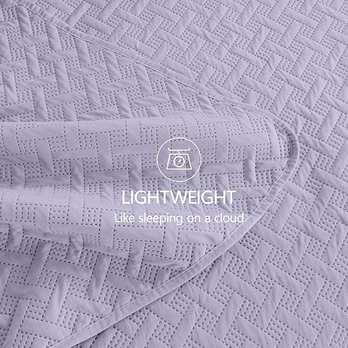 FLYMME Twin Quilt Set, Lightweight Lavender Bedspreads, Basket Weave Pattern - Image 6