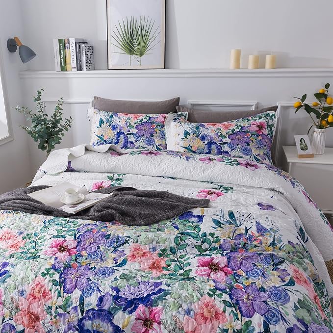 Queen Quilt Set 3-Piece Bedspread Quilted Oversized Lightweight Microfiber - Image 3