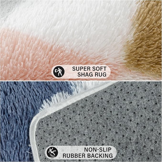 Checkered Area Rug 3x5 for Kids Room Soft Fluffy Shag Carpet | Machine Washable - Image 6
