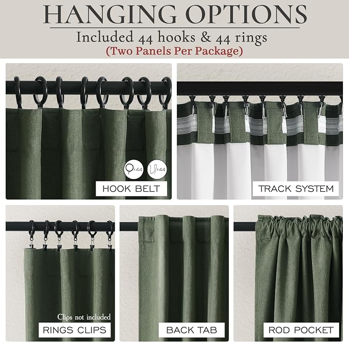 Dark Olive Green Curtains 70 Inch Length Extra Wide Pleated Black Out 108 Inch - Image 3