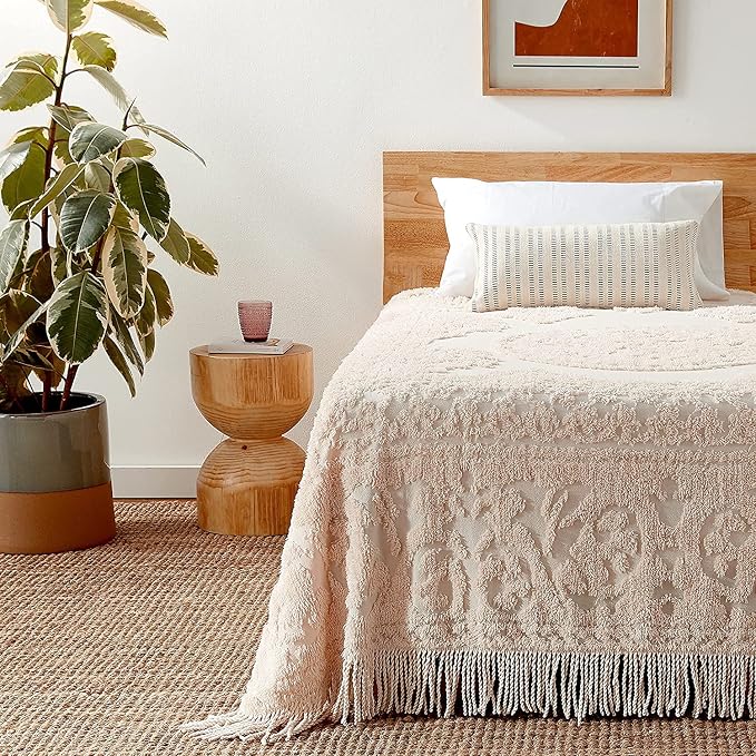 Beatrice Home Fashions Medallion Full Cotton Chenille Bedspread, Blush | - Image 5