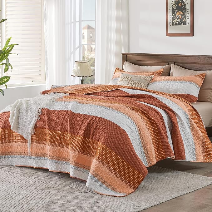 California King Quilt Set Orange, 3 Pieces Bedspreads | Ultra Soft Lightweight - Image 4