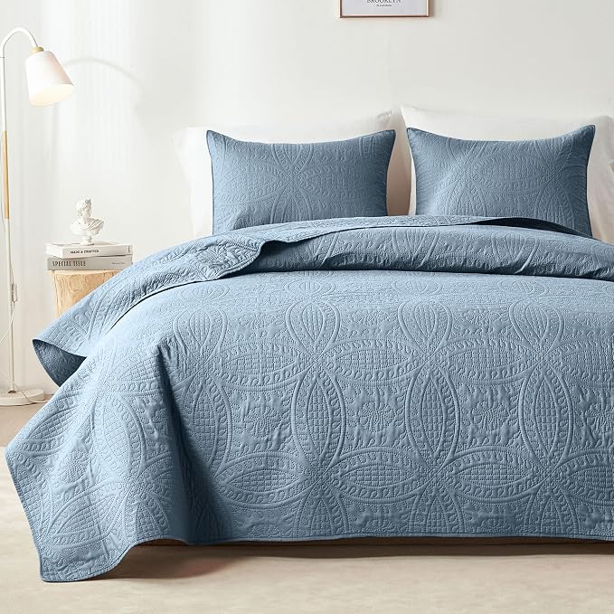 akkialla Dusty Blue Twin Quilt Set, Ultrasonic Lightweight Bedspread Coverlet by akkialla