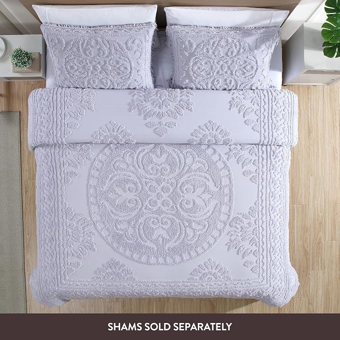 Beatrice Home Fashions Medallion King Cotton Chenille Bedspread, Lavender | - Image 2