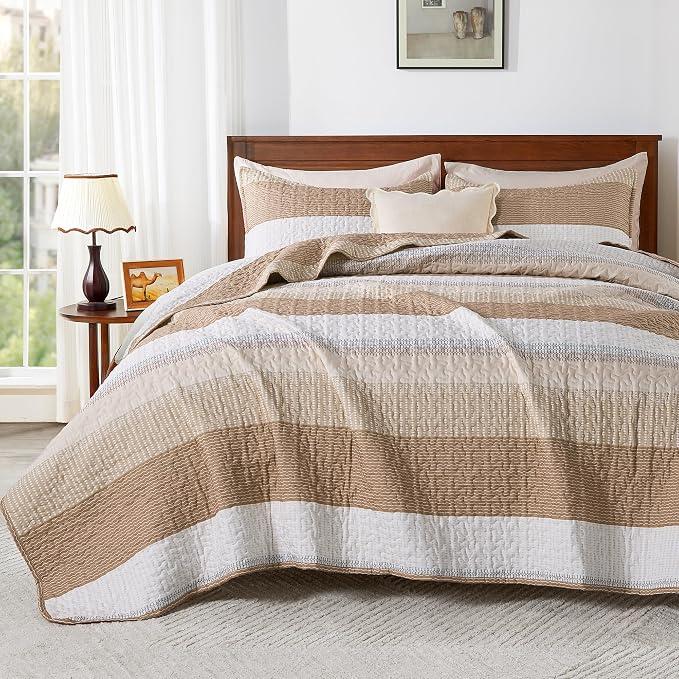 California King Quilt Set Taupe, 3 Pieces Bedspreads | Ultra Soft Lightweight by Andency