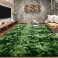 Fluffy Dark Green Rugs for Living Room Bedroom, 8x10 Soft Area Rug Tie-Dyed by Tepook