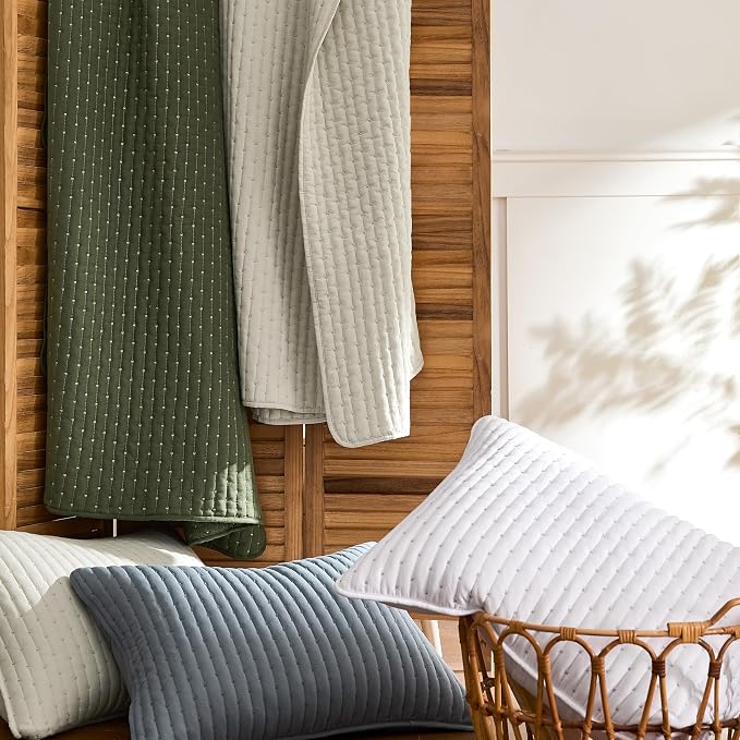 WDCOZY Blue Cross Stitch Twin Size Quilt Set, Striped Lightweight Soft Bedspread - Image 9