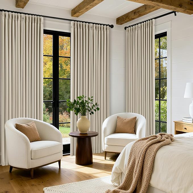 Pinch Pleat Beige 120 Inch Blackout Curtains - Image 7