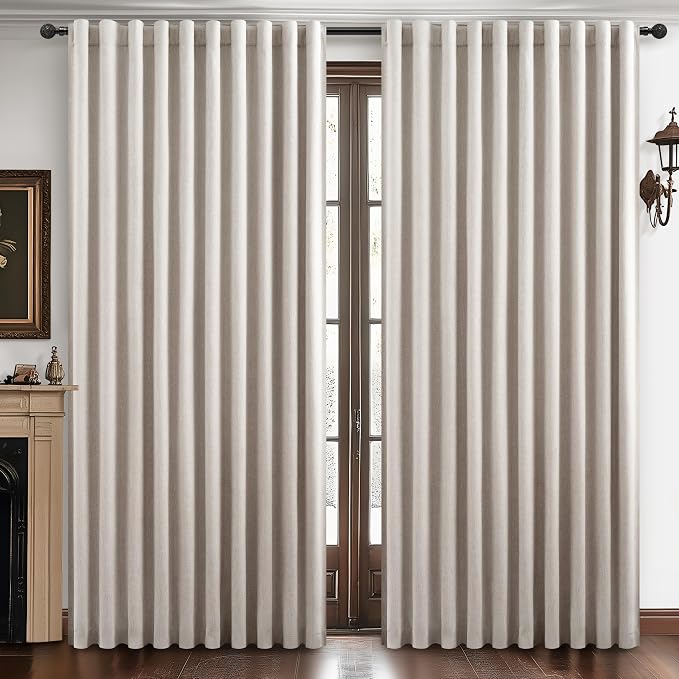 Blackout Curtains 70 Inches Extra Wide Natural Linen Curtains 84 Inch Length by QJMYDECO