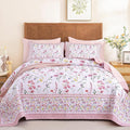 WONGS BEDDING Floral Quilt Set Queen, Microfiber Lightweight Farmhouse Bed by WONGSBEDDING