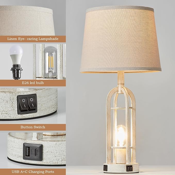 SRJJA Farmhouse Table Lamps for Living Room Set of 2 - Image 5