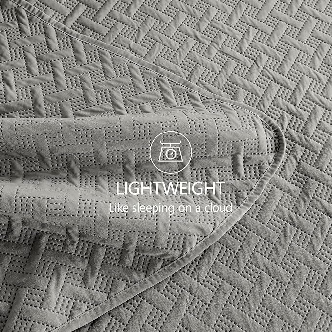 FLYMME Dark Grey Twin Quilt Bedding Set Thin Lightweight Bedspreads, Modern - Image 6