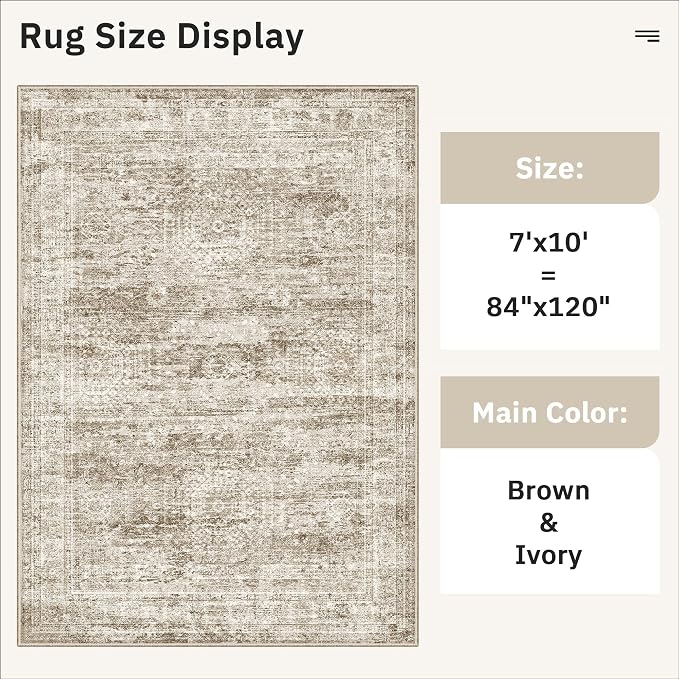 Soalmost 7x10 Area Rug for Living Room Washable Rugs Non-Slip Brown | Low-Pile - Image 5