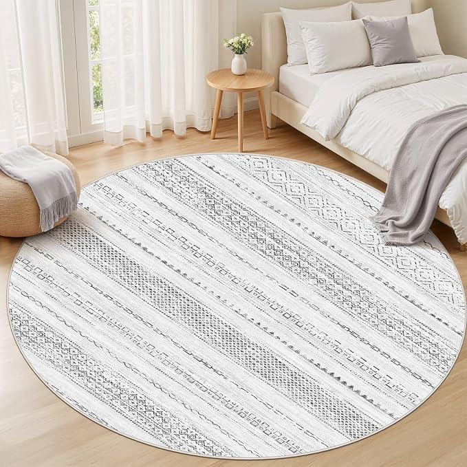Nakagishi Round Rug Boho Area Rugs: 5x5 Washable Large Circle Neutral Soft - Image 5