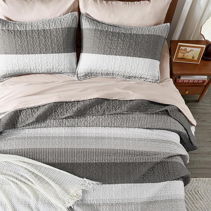 California King Quilt Set Dark Grey, 3 Pieces Bedspreads | Ultra Soft - Image 7