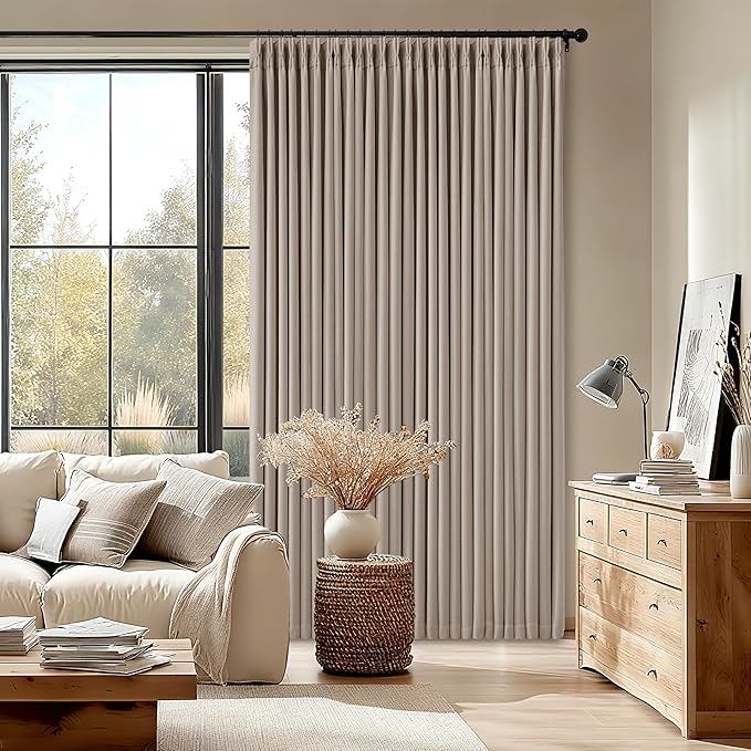 Burlywood Birch 92 Inch Long Blackout Curtains Thick Linen Pinch Pleated | 100% - Image 9
