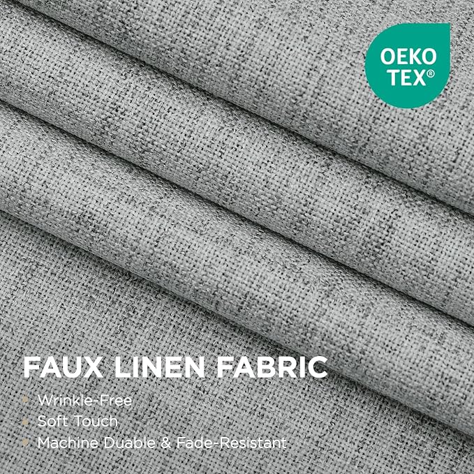 Joydeco Light Grey Curtains for Bedroom 2 Panels Set, Faux Linen Textured 100% - Image 4