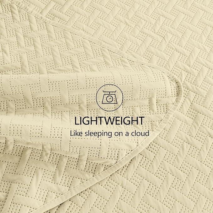 FLYMME Quilts Queen Size, Lightweight Butter Yellow Bedspreads, Basket Weave - Image 7