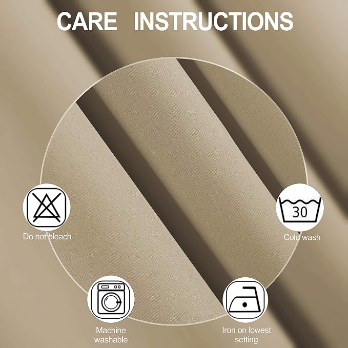 100% Blackout Curtains 52 x 63 Inch/Beige Curtains 2 Panels - Image 5