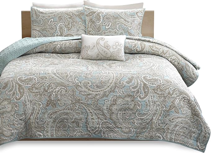 Madison Park Pure Ronan 100% Cotton Quilt Set-Casual Paisley Design All Season - Image 8
