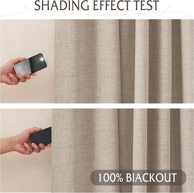 RYB HOME Pinch Pleated Full Blackout Curtains Linen Blended Window Curtains 96 - Image 6