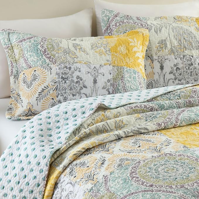 Secgo King Size Comforter Set- 100% Cotton Quilt King Size Set, Sage bedspreads - Image 2