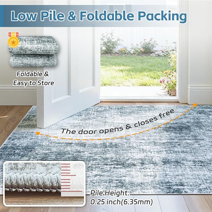 10x14 Area Rug for Living Room Bedroom: Non-Slip Modern Light Slate Blue | - Image 7