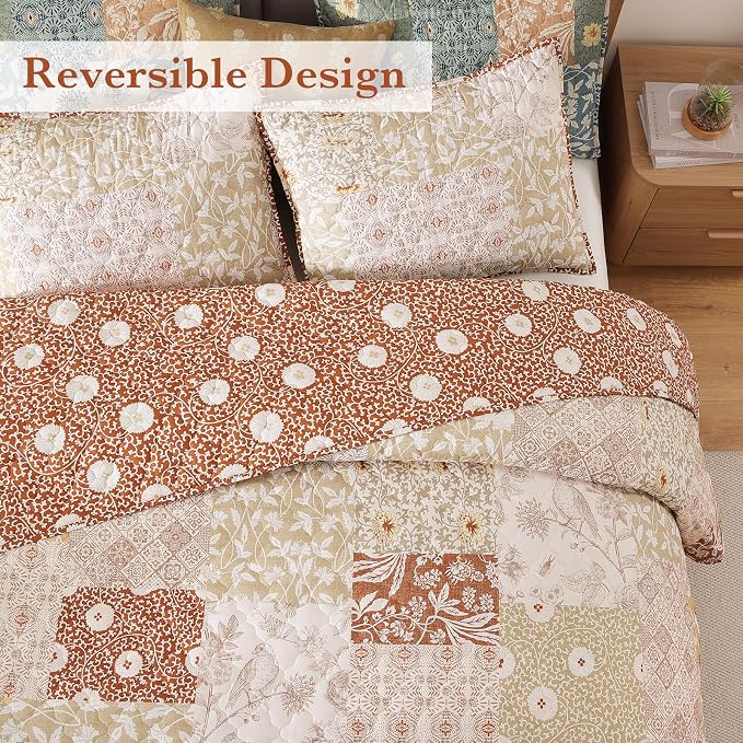 Twin Quilt Set-2 Pieces Soft Twin Bedspread Floral Patchwork Quilt | - Image 2