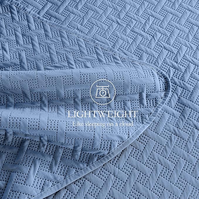 FLYMME Bluish Grey Full/Queen Quilt Bedspreads, Modern Style Geometric Weave - Image 7